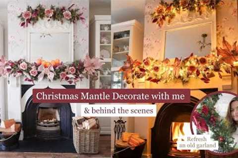 Christmas fireplace decorate with me and behind-the-scenes. Cosy, romantic Christmas decor