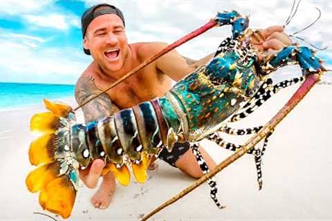 Giant Rainbow Lobster Catch And Cook On Remote Beach