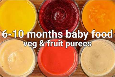 6-10 months baby food - vegetable puree &amp; fruit puree | stage 1 homemade baby food - hebbars