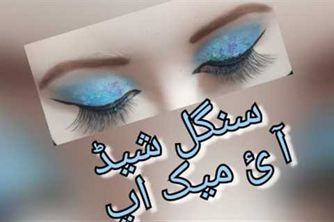 single shade eye makeup with chunky Glitter/ferozi eyeshade makeup with simple eyeliner......