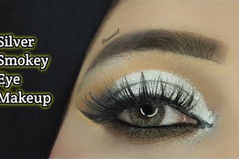 Silver Eye Makeup Tutorial//Glitter Eye Makeup//Smokey Eye Makeup