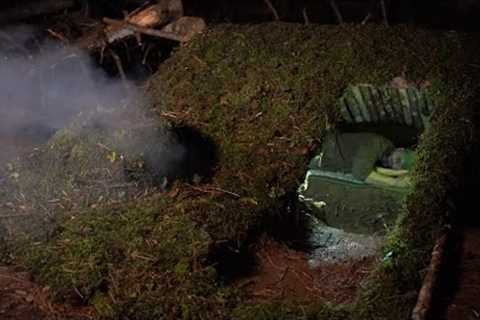 Excavate underground completely isolated, warm survival shelter with a clay oven under the ground