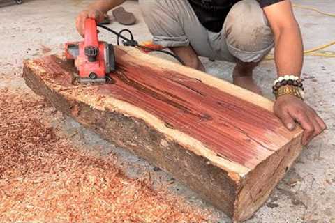 Woodworking Ideas Great And Easily From Dry Tree Stump // Build Long Bench From Monolithic Wood