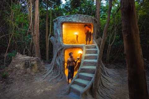 Really Amazing! Men Build The Most Incredible Unique Shape Home in The Jungle, Jungle Survival Skill