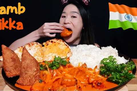 Indian Food! Creamy Lamb Tikka Masala &amp; Cheese Naan! Crispy Samosa - Curry Mukbang w/ Asmr..