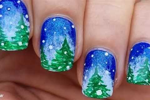 Winter Landscape NAIL ART / Fir Tree NAILS TUTORIAL For Beginners - Manicure 2022