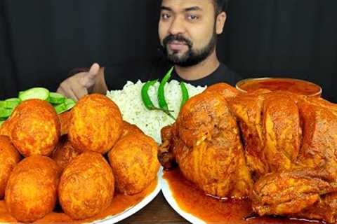 SPICY WHOLE CHICKEN CURRY, HUGE EGG CURRY, CHICKEN GRAVY, RICE, SALAD MUKBANG ASMR EATING SHOW ||