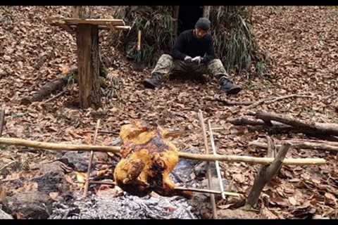 2 Days Bushcraft Shelter Camping:Survival Skills, Camp Cooking, Wild Forest Camp,Primitive, ASMR,DIY