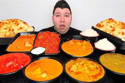 Spicy Butter Chicken &amp; Cheesy Naan Bread • Indian Fire Curry Feast • MUKBANG