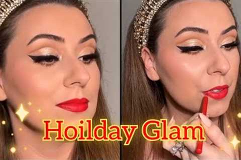 HOLIDAY GLAM Makeup Tutorial | Red Lipstick and Gold  Eye