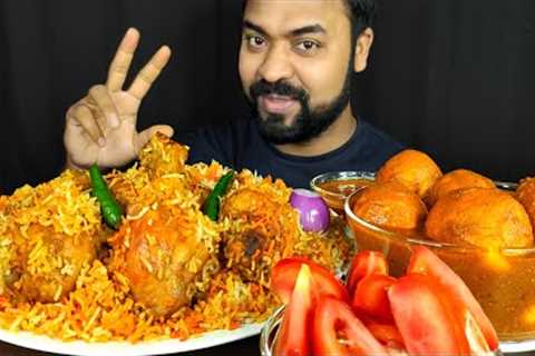 CHICKEN DUM BIRYANI, HUGE SPICY EGG MASALA CURRY, SALAD, CHILI, ONION ASMR MUKBANG EATING SHOW ||