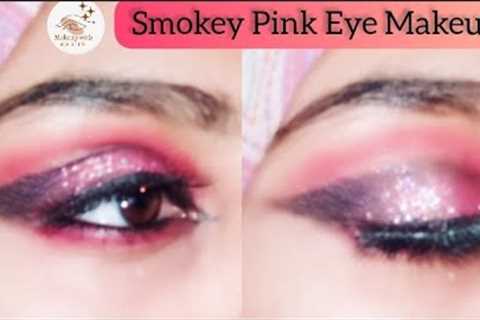 Somkey Glitter Pink Eye Makeup|Step by Step Tutorial|Simple for beginners