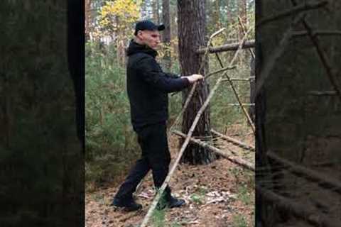 Build survival Shelter in the Forest | Overnight bushcraft camp #shorts