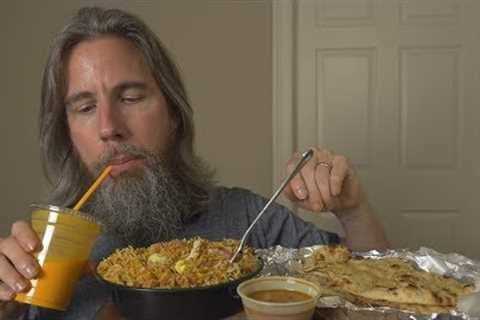 ASMR Let's Eat Indian Food (Goat Biryani, Garlic Naan, Mango Lassi)