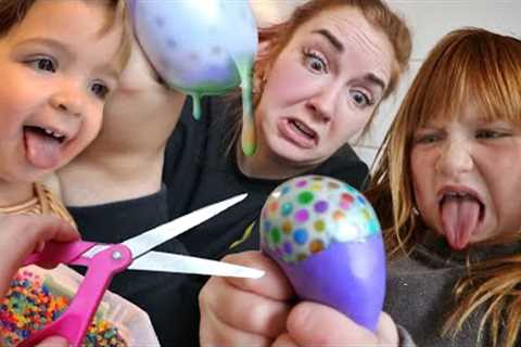 MAKiNG SQUiSHiES with ADLEY!! What's inside our homemade squishy toys? Family Craft n Backyard Fort