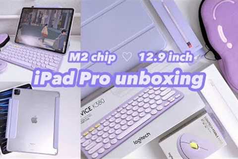 m2 ipad pro 12.9 unboxing (silver) 📦 apple pencil + accessories 💜 purple setup