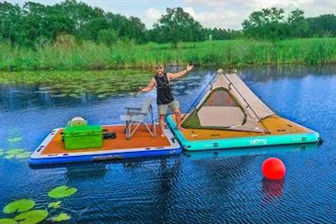 OVERNIGHT FLOAT CAMPING In Middle of LillyPad LAKE!! (Catch &amp; Cook)