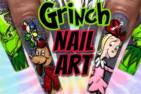 GRINCH‼️ Nail Art Tutorial🎄 Acrylic fill and gel polish design❄️✨