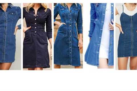 Denim Winter Fashionable Dresses//Stylish Denim Skater Dresses//Denim A Line Dresses Design
