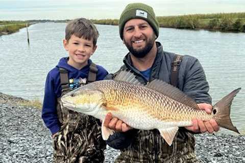 Catching BIG FISH From a PUBLIC ROAD | Redfish and Mullet Catch Clean Cook