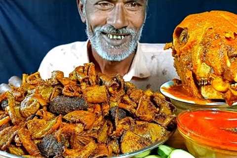 ASMR Eating*Mutton Head Curry, Crispy Mutton Boti Fry with Rice | Indian Mukbang show || Eating Show