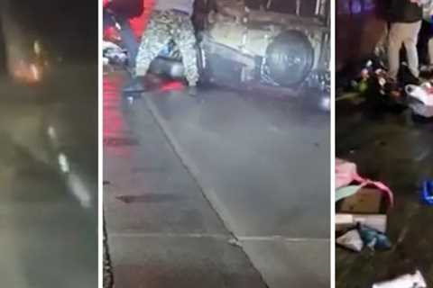 Bystanders Rush to Action After Car Flips on Busy CA Freeway, Trapping Two Inside