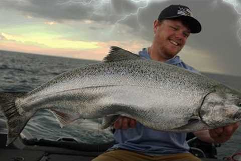 Lake Michigan Salmon Fishing During A Thunderstorm!! | Will They BITE?!?