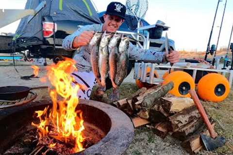 Saltwater Catch Cook Camp! Beach Inlet Fishing!