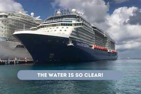 BEAUTIFUL VIEWS OF CRUISE SHIPS AT PORT! CLOSE UP OF CELEBRITY REFLECTION