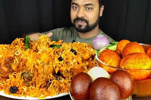 HYDERABADI CHICKEN DUM BIRYANI, SPICY EGG CURRY, GULAB JAMUN, SALAD, CHILI ASMR MUKBANG EATING SHOW|