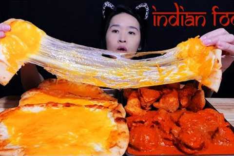 INDIAN CHEESE NAAN MUKBANG! Butter Chicken Meatballs, Samosa &amp; Cheesy Garlic Naan - Crispy Asmr
