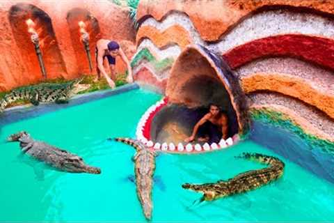 Unbelievable! Build Swimming Pool Water Slide Crocodile Around The Secret Underground House