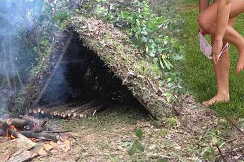 Build Tent Shelter In Forest - Skills Many Living Off Grid, Cooking Survival