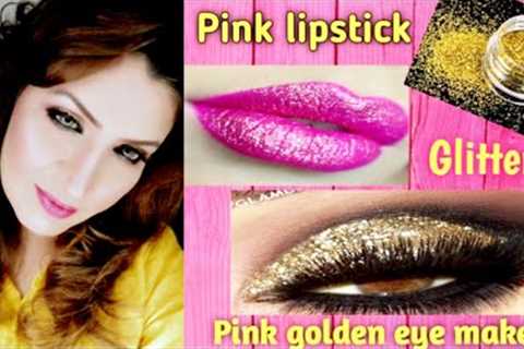 makeup tutorial | Golden glitter eye makeup | Pink eye makeup @Somi Glam and Beauty