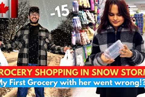 Grocery Shopping in Snowstorm -15 🥶| First Grocery with her went wrong | Winters in Canada !