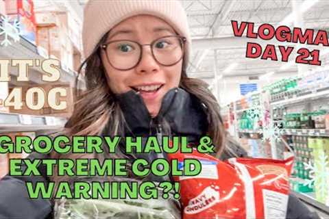 Grocery Shopping &amp; Haul | Extreme Cold Weather Warning?! I'm FREEZING | Vlogmas Day 21