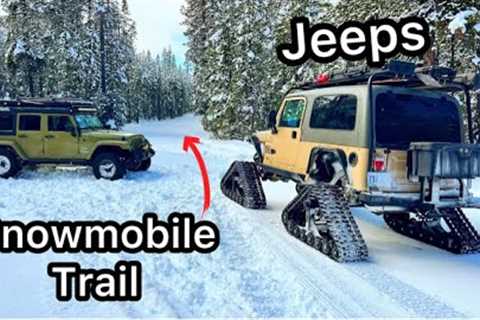 How to make snowmobilers Mad.  Jeeps on a groomed trail!