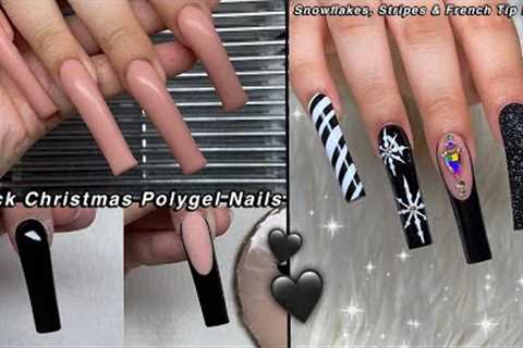 BLACK CHRISTMAS POLYGEL NAILS🖤 EASY NAIL ART DESIGN + CREEPY REDDIT STORIES | Nail Tutorial