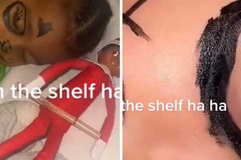 North West Draws on Sleeping Psalm's Face With KKW Eyeliner as an Elf on the Shelf Prank