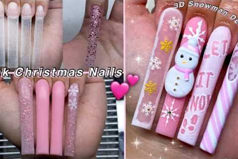 PINK CHRISTMAS POLYGEL NAILS💕 3D SNOWMAN NAIL ART &amp; WINTER NAIL DESIGN! | Nail Tutorial