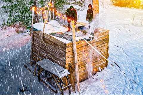 Building FRAME CABIN  in the wild forest - Shelter for SURVIVAL,DIY Candle FIRE, EPIC Chiken ON FIRE
