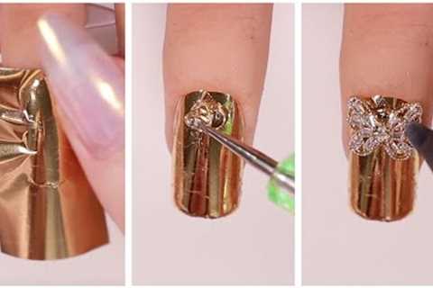 New Nail Art 2023 🎀 Gold &amp; Pink Charm Nail Art Designs