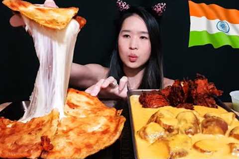 CHEESY INDIAN FOOD MUKBANG! Aloo Paratha, Malai Kofta &amp; Onion Pakora - Spicy Curry &amp; Crispy ..