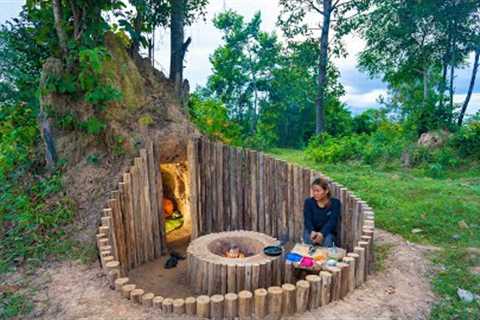 Girl Living Off Grid Solo Build The Most Secret Underground Hoome With Fireplace, Primitive Survival
