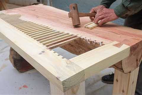 Incredible Woodworking Ideas From Solid Wood With Strips Of Wood // Outdoor Table With Cool Design