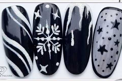 Quick and Easy Black Christmas nail art for beginners. Black  Xmas nail art.