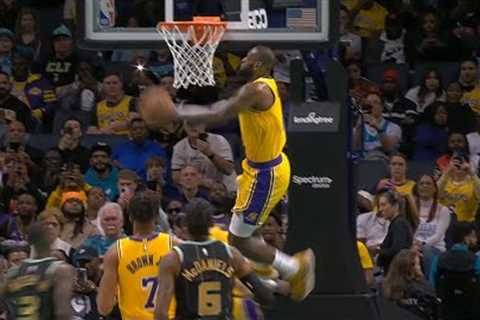 LeBron James insane reverse windmill dunk off lob from Dennis Schroder vs Hornets