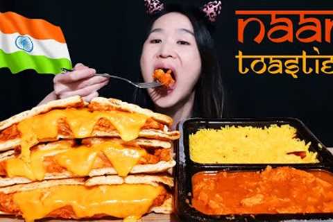 CHEESY NAAN TOASTIES MUKBANG! Indian Spicy Chicken Curry &amp; Rice Review - Cafe Spice Eating Asmr