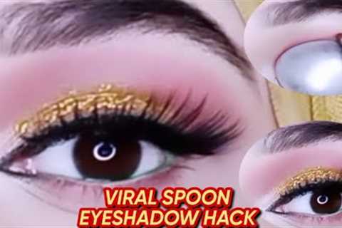VIRAL SPOON EYESHADOW HACK | CUT CREASE TUTORIAL FOR BEGINNERS | CHUNKY GLITTERY EYES..