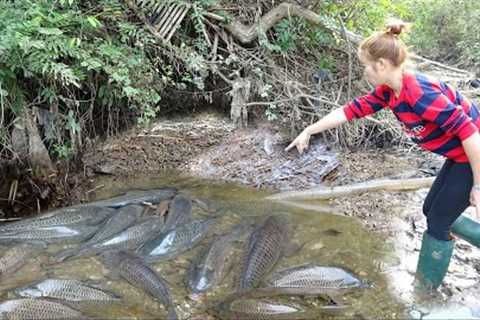 Fishing technology - the girl caught a lot of fish in the lake with just a pump